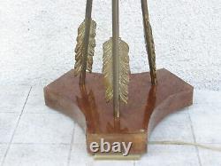 07f28 Ancien Lampadaire Lampe Art Déco 3 Fleches Laiton Croisees Gout De Jansen