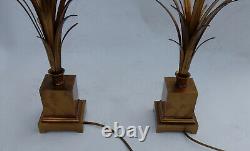1950/70 Paire de Lampes Aux Roseaux en Laiton et Bronze Doré Signées Charles