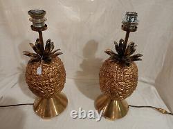 1970' Paire de Lampes Ananas Laiton Et Aluminium Décor Lampes Ananas
