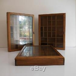 3 vitrines collectionneur bois verre laiton fait main vintage XXe PN France