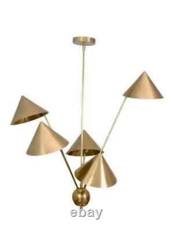 5 Clair Art Déco Brut Laiton Lustre Luminaire Superbe Artistique Lampe