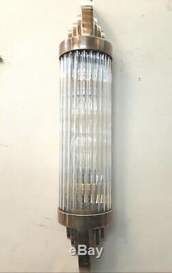 6pc Ancien Art Deco Skyscraper Laiton & Glass Rod Lumiere Appliques murale Lampe
