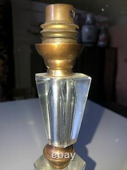 ART DÉCO Lampe à fût en verre et laiton style ADNET Hauteur 23cm