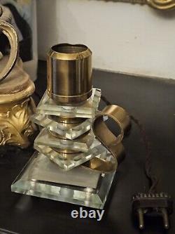 ART DECO MODERNISTE style DESNY Magnifique Pied de Lampe Verre et Laiton 1930