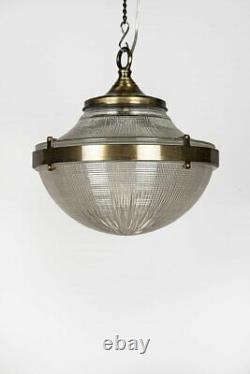 Ancien Art Deco Laiton & Glass Eclairage Lustre au plafond Lampe