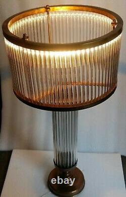 Ancien Art Deco Skyscraper Laiton Glass Rod Eclairage Lampe De Table Lampadaire