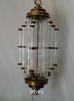 Ancien Art Deco Skyscraper Laiton & Glass Rod Eclairage Lustre au plafond Lampe