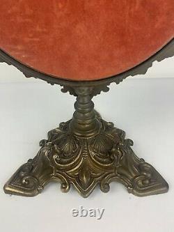 Ancien Miroir de coiffeuse sur pied en Bronze et laiton