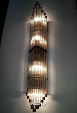 Ancien Old Art Deco Skyscraper Laiton & Glass Rod Lumiere Appliques murale Lampe