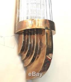 Ancien Old Art Deco Skyscraper Laiton & Glass Rod Lumiere Appliques murale Lampe
