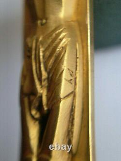 Ancien PETIT AUTEL de VOYAGE. CRUCIFIX bronze doré signé PY. Art Déco