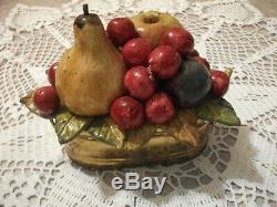 Ancien Panier Laiton avec Fruits en Barbotine Céramique Trompe-il, Art déco