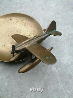 Ancien cendrier ou vide poche avion en laiton art déco années 30, hydravion