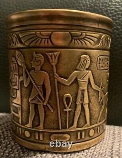 Ancien et rare nécessaire de fumeur 1920 décoration égyptienne bois et laiton
