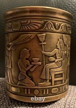 Ancien et rare nécessaire de fumeur 1920 décoration égyptienne bois et laiton