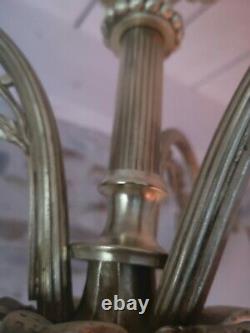 Ancien lustre plafonnier bronze/laiton 3 feux pâte verre lampe ART DECO TBE