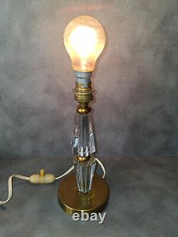 Ancien pied de lampe des années 30 cristal et laiton vintage