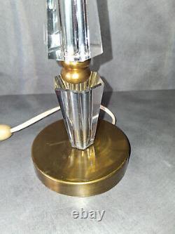 Ancien pied de lampe des années 30 cristal et laiton vintage