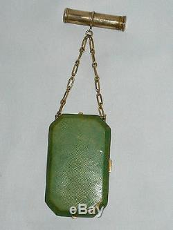 Ancien sac à main / poudrier minaudiere galuchat & laiton Epoque Art Deco 1920