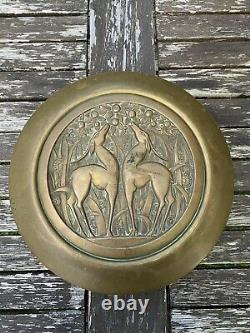 Ancienne Boite En Laiton Ouvragé A Decor D' Antilopes Art Deco Vintage