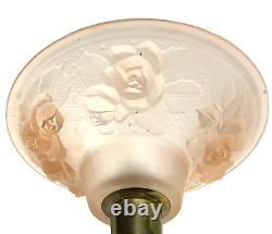 Ancienne LAMPE ART DECO 1930 pied laiton abat-jour verre fleurs