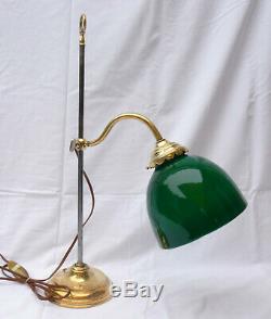 Ancienne LAMPE de BUREAU télescopique art déco 1930 laiton tulipe verte