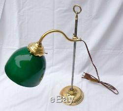 Ancienne LAMPE de BUREAU télescopique art déco 1930 laiton tulipe verte