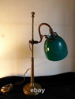 Ancienne Lampe Bureau Reglable Tulipe En Verre 1920/30