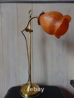 Ancienne Lampe Bureau Salon Bronze/laiton Art Nouveau/deco Tulipe Pate De Verre