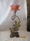 Ancienne Lampe De Bureau Laiton Bronze Art Nouveau Tulipe Pate De Verre Fleur