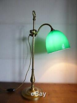 Ancienne Lampe Lampe Bureau Tulipe Verre Opaline Art Deco 1920/30 Brevette Paris