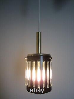 Ancienne Lampe Suspension Laiton + Tubes Verre Luminaire Vintage Seventies 1970