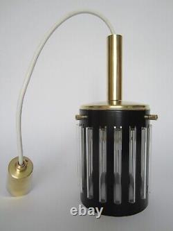 Ancienne Lampe Suspension Laiton + Tubes Verre Luminaire Vintage Seventies 1970