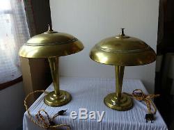 Ancienne Paire De Lampe Champignon En Laiton Epoque Art Deco 1920-1930