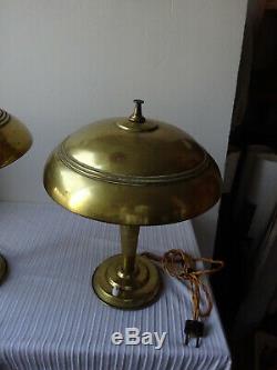 Ancienne Paire De Lampe Champignon En Laiton Epoque Art Deco 1920-1930