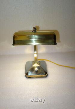 Ancienne Petite Lampe De Bureau De Notaire Reglable En Laiton Des Annees 50-60