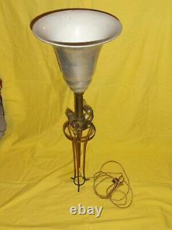 Ancienne lampe L. MALABERT, laiton et alu, 3 feux, design vintage, reglable, art déco