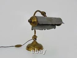 Ancienne lampe de piano articulée, lampe de notaire, lampe de banquier en laiton