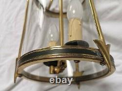 Ancienne lanterne suspension de hall en bronze doré ou laiton 3 flèches et verre