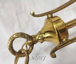 Ancienne lanterne suspension de hall en bronze doré ou laiton 3 flèches et verre