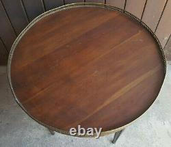 Ancienne table Bouillotte basse ronde art-déco Acajou laiton année 50