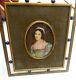 Antique Laiton Art Déco Cadre & 19th C Main Peint Femme Miniature Portrait Singe