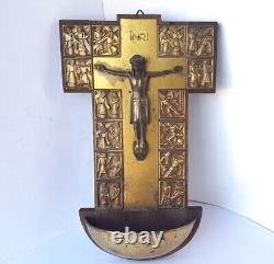 Art Déco Croix, Jésus, Bois, en Laiton, Um 1930 L519