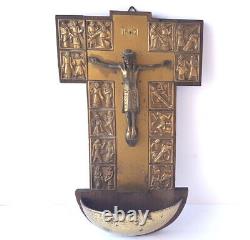 Art Déco Croix, Jésus, Bois, en Laiton, Um 1930 L519