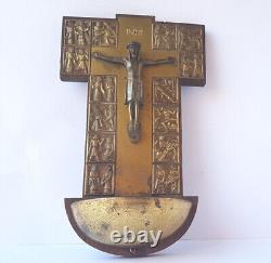 Art Déco Croix, Jésus, Bois, en Laiton, Um 1930 L519