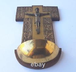 Art Déco Croix, Jésus, Bois, en Laiton, Um 1930 L519