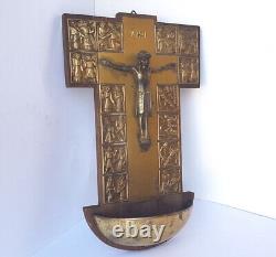 Art Déco Croix, Jésus, Bois, en Laiton, Um 1930 L519