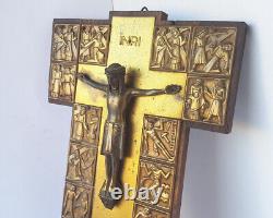 Art Déco Croix, Jésus, Bois, en Laiton, Um 1930 L519