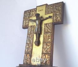 Art Déco Croix, Jésus, Bois, en Laiton, Um 1930 L519