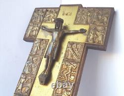 Art Déco Croix, Jésus, Bois, en Laiton, Um 1930 L519